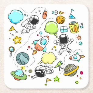 Porta-copo De Papel Quadrado Espaço Infantil Muito Fofo Doodle