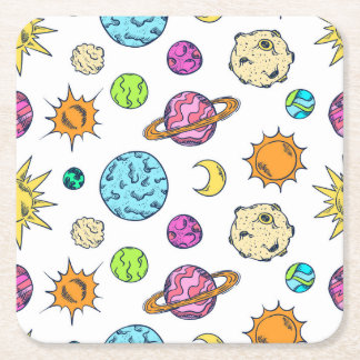 Porta-copo De Papel Quadrado Espaços Doodles Fundo Cósmico