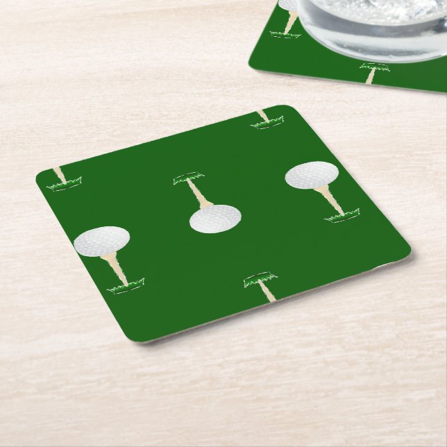 Porta-copo De Papel Quadrado Espetáculo das bolas de golfe em verde (Inclinado)