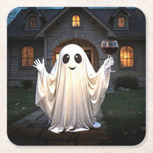 Porta-copo De Papel Quadrado Espírito e Vinho do Halloween