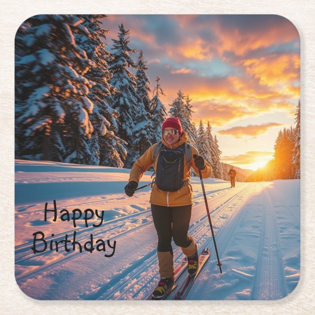 Porta-copo De Papel Quadrado Esqui Cruzado (Frente)