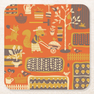 Porta-copo De Papel Quadrado Esquilos de Jardim: Cena de Animais Whimsical