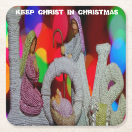 Porta-copo De Papel Quadrado Essência do Natal Com Amor da Cena da Natividade