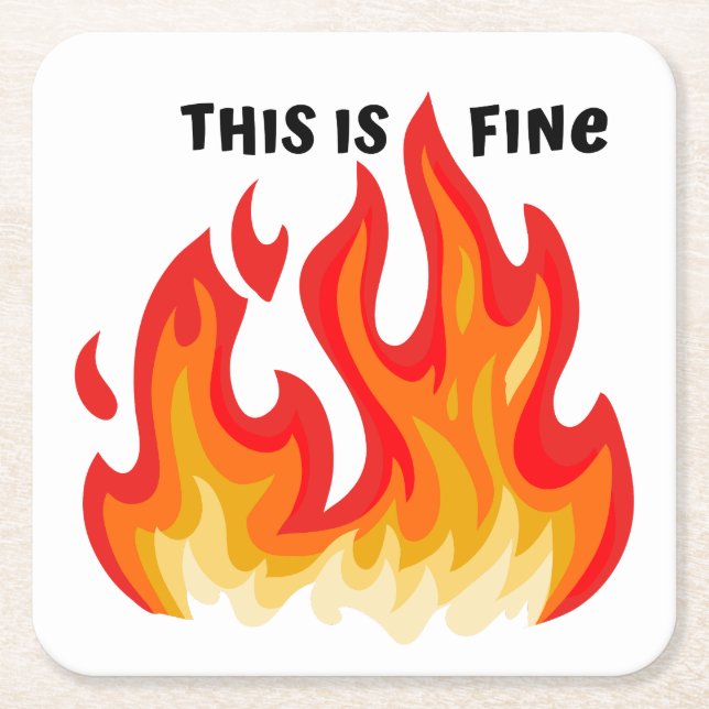 Porta-copo De Papel Quadrado "Está tudo bem" (preto + fogo e chamas) (Frente)