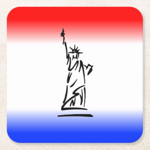 Porta-copo De Papel Quadrado Estátua da Liberdade Faixa Vermelha Branca Azul