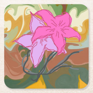 Porta-copo De Papel Quadrado Este design de arte floral abstrata combina uma su