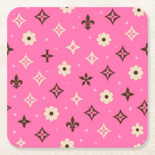 Porta-copo De Papel Quadrado Estética Moderna Impressão Rosa Floral Geom Chic