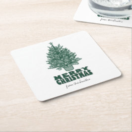 Porta-copo De Papel Quadrado Estilo de Férias Vintage - Árvore de Natal Verde