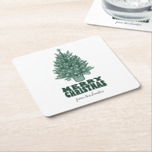 Porta-copo De Papel Quadrado Estilo de Férias Vintage - Árvore de Natal Verde