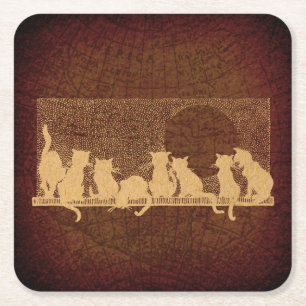 Porta-copo De Papel Quadrado Estilo de Mapa Vintage dos Gatos Arrastados e Marr