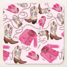 Porta-copo De Papel Quadrado estilo de padrão cowgirl