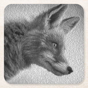 PORTA-COPO DE PAPEL QUADRADO ESTILO DE PINTURA DE FOX PRETO E BRANCO