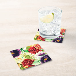 Porta-copo De Papel Quadrado Estilo de Vintage Flores de Grande Aquarela
