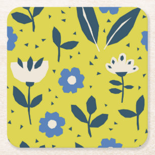 Porta-copo De Papel Quadrado Estilo escandinavo, padrão floral uniforme.