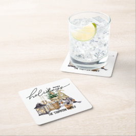 Porta-copo De Papel Quadrado Estilo moderno elegante com o script Papais noeis 