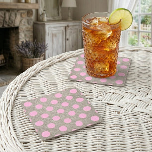 Porta-copo De Papel Quadrado Estilo Vintage Bolinhas Rosa em Burlap