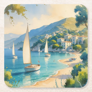 Porta-copo De Papel Quadrado Estilo Vintage Cote D'Azur Viagem francês