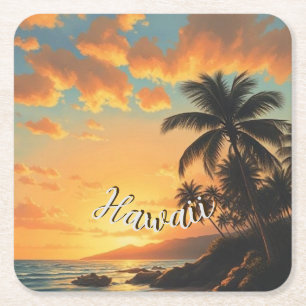 Porta-copo De Papel Quadrado Estilo Vintage Havaiano Viagem Costa Mar Pôr-do-So