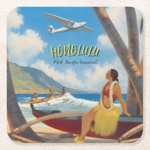 Porta-copo De Papel Quadrado Estilo Vintage Viagem Havaiano Honolulu Garota Hul