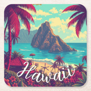 Porta-copo De Papel Quadrado Estilo Vintage Viagem Honolulu Médio Havaiano - Pa