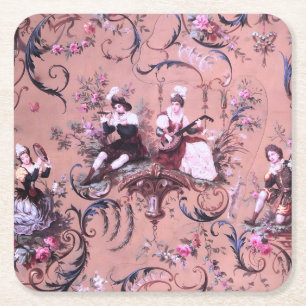 Porta-copo De Papel Quadrado Estilo Vitoriano Cinzento Rosa-Rosa Vintage Francê