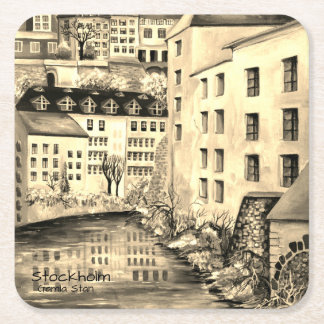 Porta-copo De Papel Quadrado Estocolmo Gamla Stan - Cidade Antiga com Filtro Se