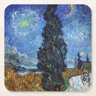 Porta-copo De Papel Quadrado Estrada Com Ciprestes Impressionismo Van Gogh