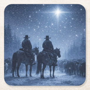 Porta-copo De Papel Quadrado Estrela de Natal dos Cowboys Country Western
