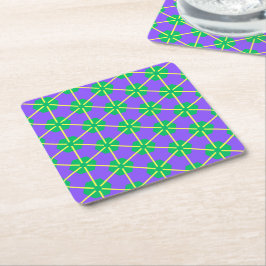 Porta-copo De Papel Quadrado Estrela Geométrica em Roxo, Verde e Amarelo
