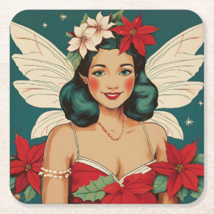 Porta-copo De Papel Quadrado Estrela Pin-Up Tropical de Natal dos Anos 50
