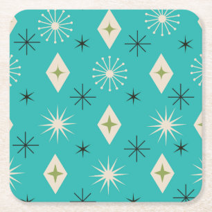 Porta-copo De Papel Quadrado Estrelas Atômicas de Meados do Século com diamante