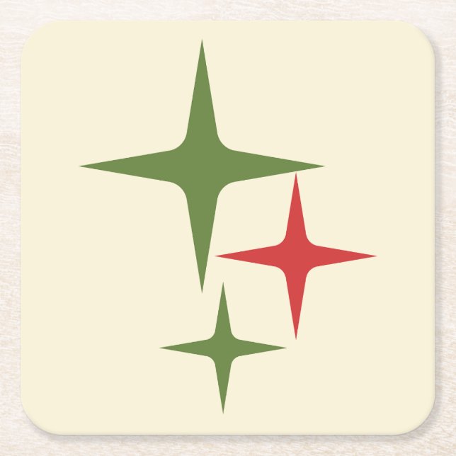 Porta-copo De Papel Quadrado Estrelas Atômicas do Meio do Século Retro Vermelho (Frente)