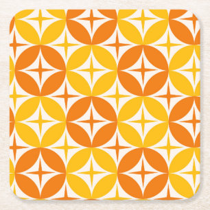 Porta-copo De Papel Quadrado Estrelas Atômicas em Círculos Laranja de Meados do