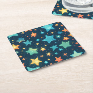 Porta-copo De Papel Quadrado Estrelas brilhantes fofas em azul