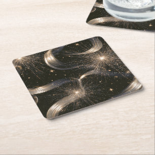 Porta-copo De Papel Quadrado Estrelas Brilhantes Ouro Preto