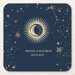Porta-copo De Papel Quadrado Estrelas Celestiais Douradas Do Sol E Da Lua
