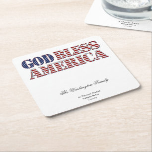 Porta-copo De Papel Quadrado Estrelas da América deus abençoe e Stripes Patri