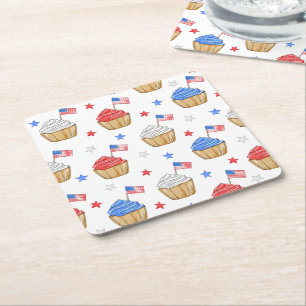 Porta-copo De Papel Quadrado Estrelas de bandeira Cupcake Americana Patriótica