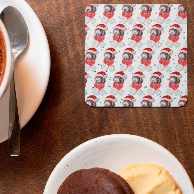 Porta-copo De Papel Quadrado Estrelas de Natal de Cachorro Newfypoo (Criador carregado)