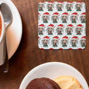Porta-copo De Papel Quadrado Estrelas de Natal de Cachorro-Weimaraner