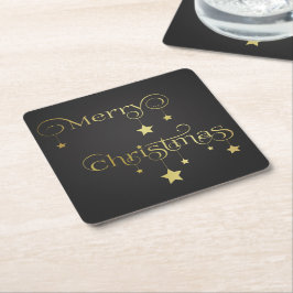 Porta-copo De Papel Quadrado Estrelas de Natal Douradas e Feliz