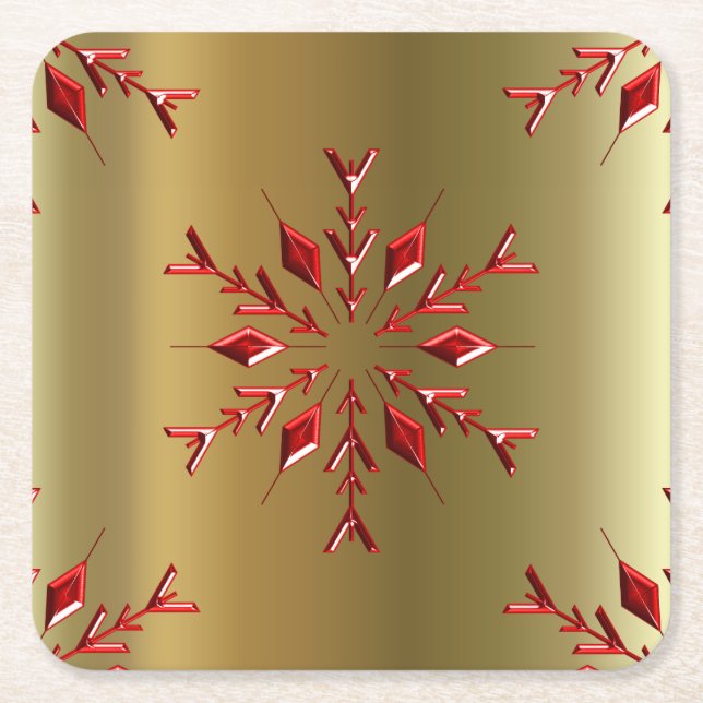 Porta-copo De Papel Quadrado Estrelas de Natal Vermelho na Dourada (Frente)
