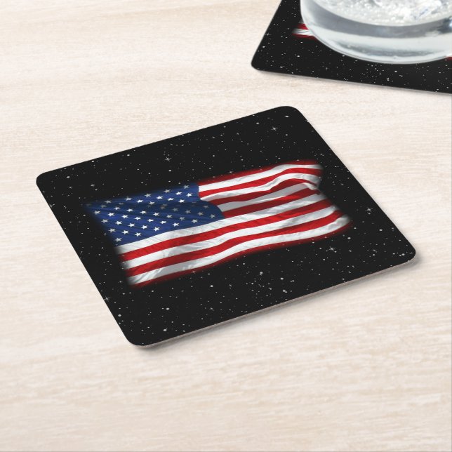 Porta-copo De Papel Quadrado Estrelas e Stripes Bandeira Americana Patriótica (Inclinado)