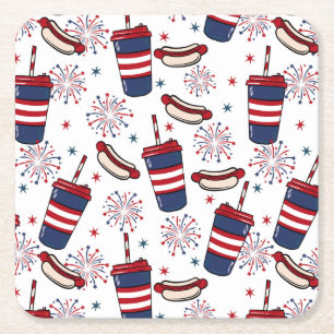 Porta-copo De Papel Quadrado Estrelas, Stripes e Sizzarias - Um Banquete Patrió