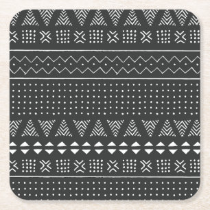 Porta-copo De Papel Quadrado Etnia tribal: padrão branco negro.