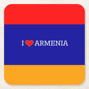 Porta-copo De Papel Quadrado Eu Amo Armênia, bandeira da Armênia
