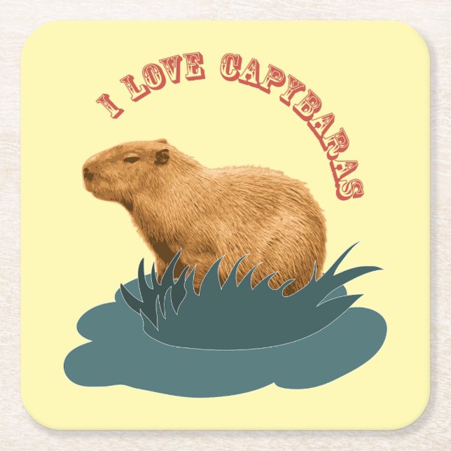 Porta-copo De Papel Quadrado Eu Amo Capivaras Amante de Capivara Fofa (Frente)