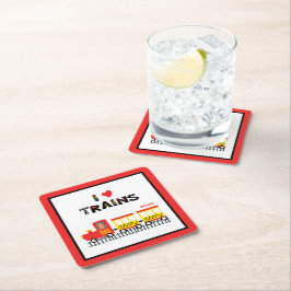 Porta-copo De Papel Quadrado Eu Amo Comboios Coloridos Festa de Fotografias de