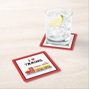 Porta-copo De Papel Quadrado Eu Amo Comboios Coloridos Festa de Fotografias de
