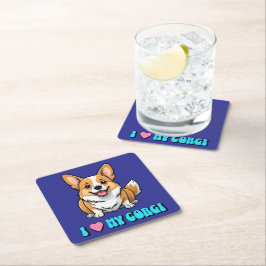 Porta-copo De Papel Quadrado Eu Amo Meu Corgi